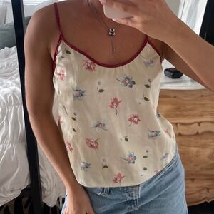 Vintage‎ Satin Floral Print Trimmed Flowy Cami